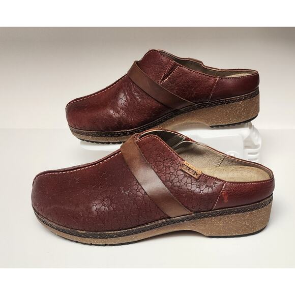 Pikolinos Granada Clog Women Burgundy Leather Slip Comfort Shoes Size 10 - Picture 1 of 13